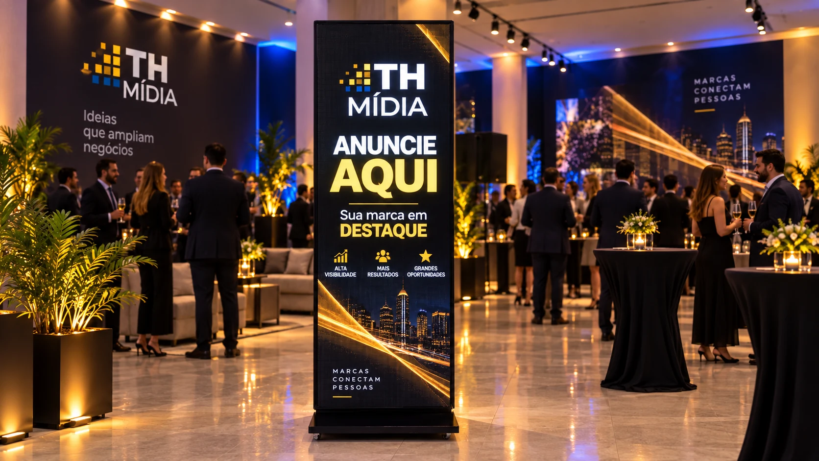 Totem móvel de LED da TH Mídia em ambiente de evento